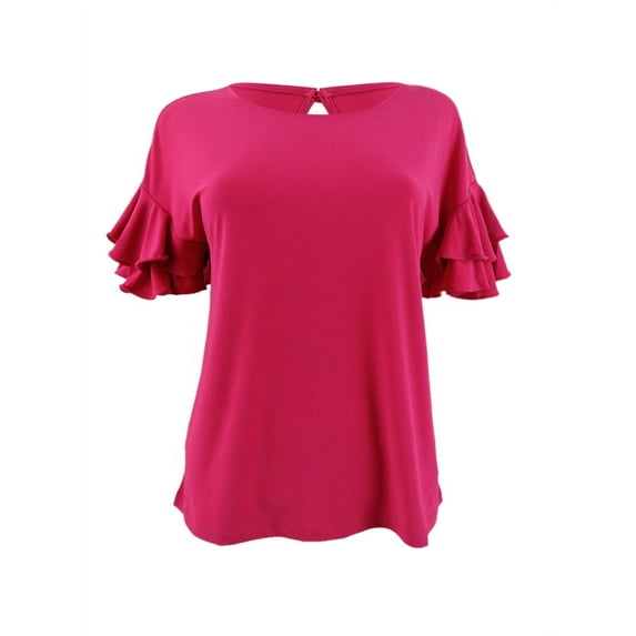 INC International Concepts Women's Petite Ruffled-Sleeve Top (PS Fiesta Fuschia)