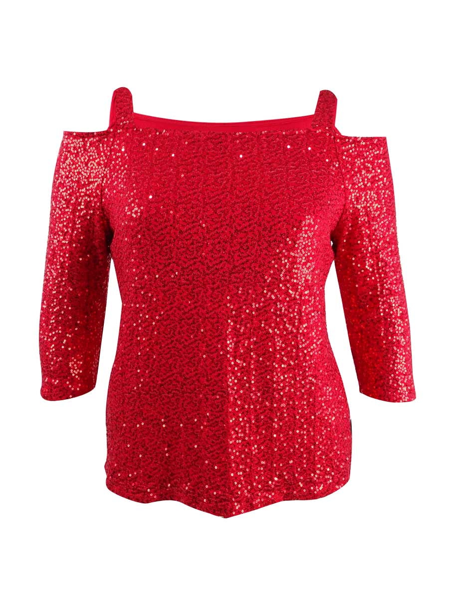 Red sequin cold shoulder top hotsell