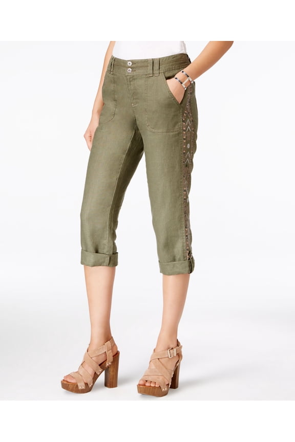 Women's Petites Cropped Cargo Capri Pants Olive Size 2 Petite