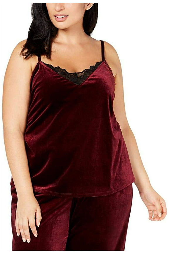International Concepts Women's Plus Lace-Trim Velvet Camisole Top, Maroon 3X