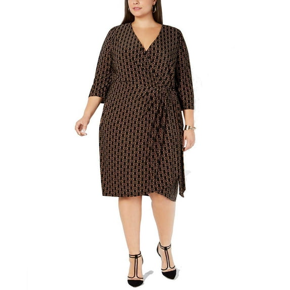 INC International Concepts Women’s Plus Size Printed Faux-Wrap Dresses, Black, 3X