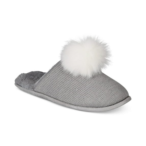 INC International Concepts Women’s Pom Pom Knit Slippers, Gray, X-Large