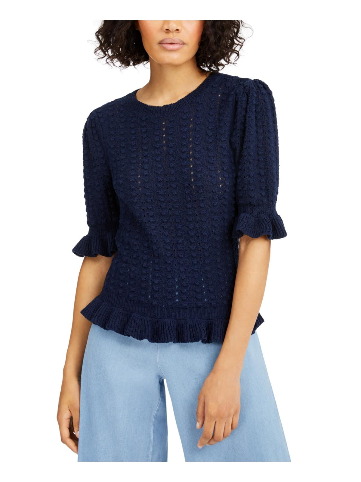 IBKUL Women's Popcorn Stich 1/4 Zip Pullover Sweater - Navy main image 1