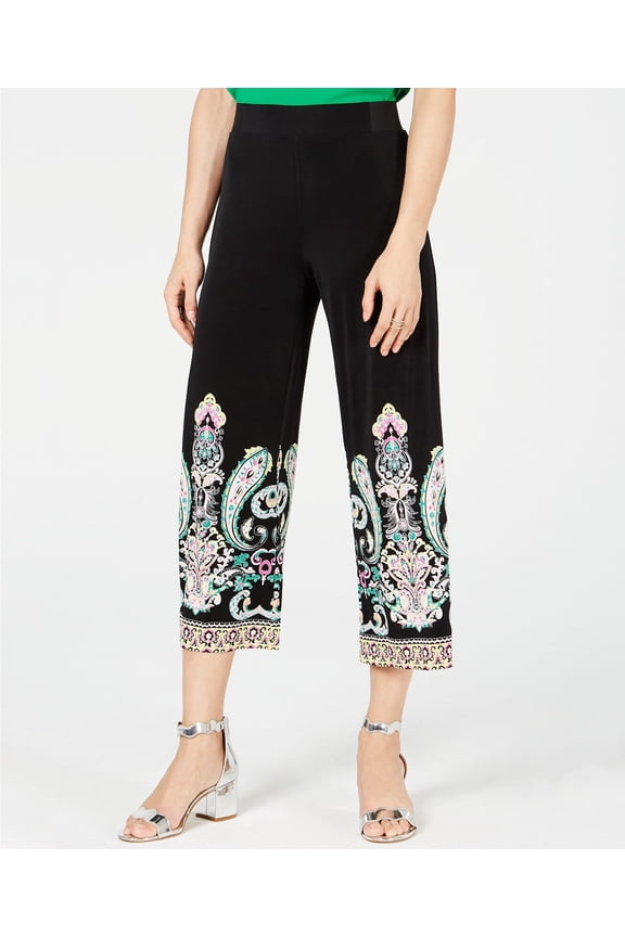 INC International Concepts Women's Printed Cropped Wide Pants Paisley PP Black Size Petite Small