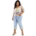 thumbnail image 1 of INC International Concepts Women's Printed Mesh Puff-Sleeve Ruched Top, 1 of 3