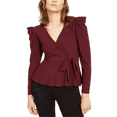 thumbnail image 1 of INC International Concepts Women's Puff Shoulder Wrap Top Red Size Petite Medium, 1 of 3