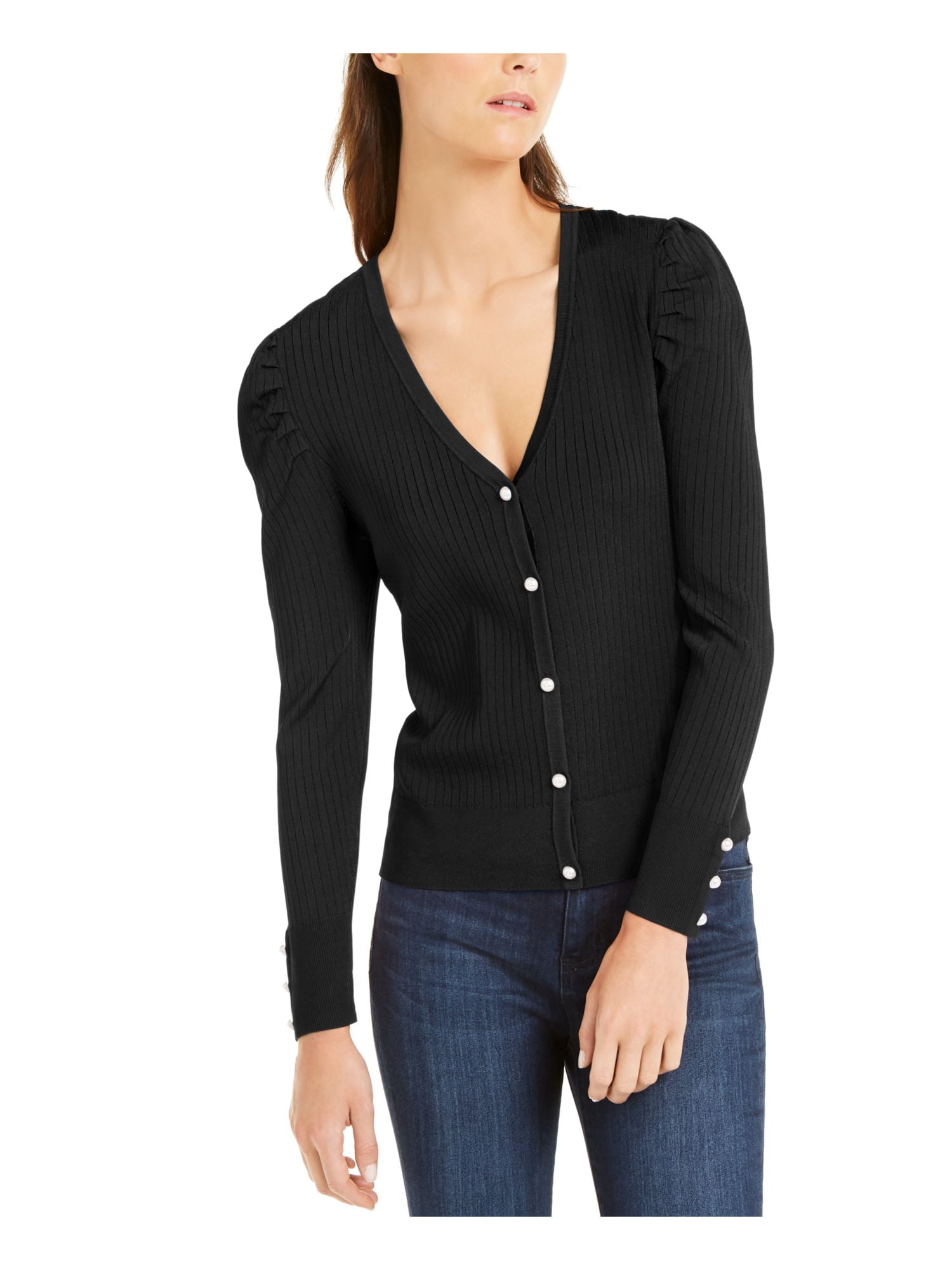 INC International Concepts Women s Puff Sleeve Cardigan Black Size