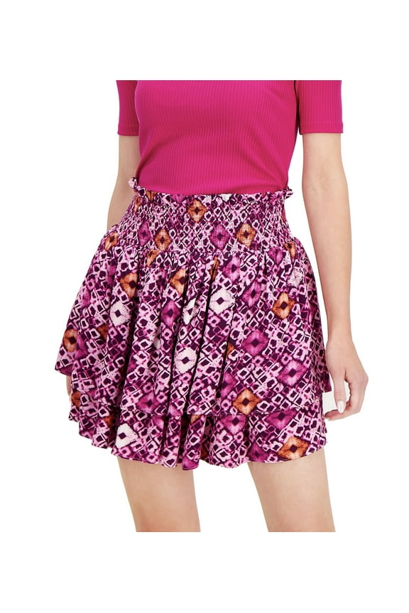 Women's Pull-on Smocked Mini Skirt Dharma Dye (Dharma Dye, XL)
