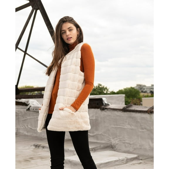 INC International Concepts Women's Quilted Faux-Fur Super-Soft Duster, Ivory, S/M