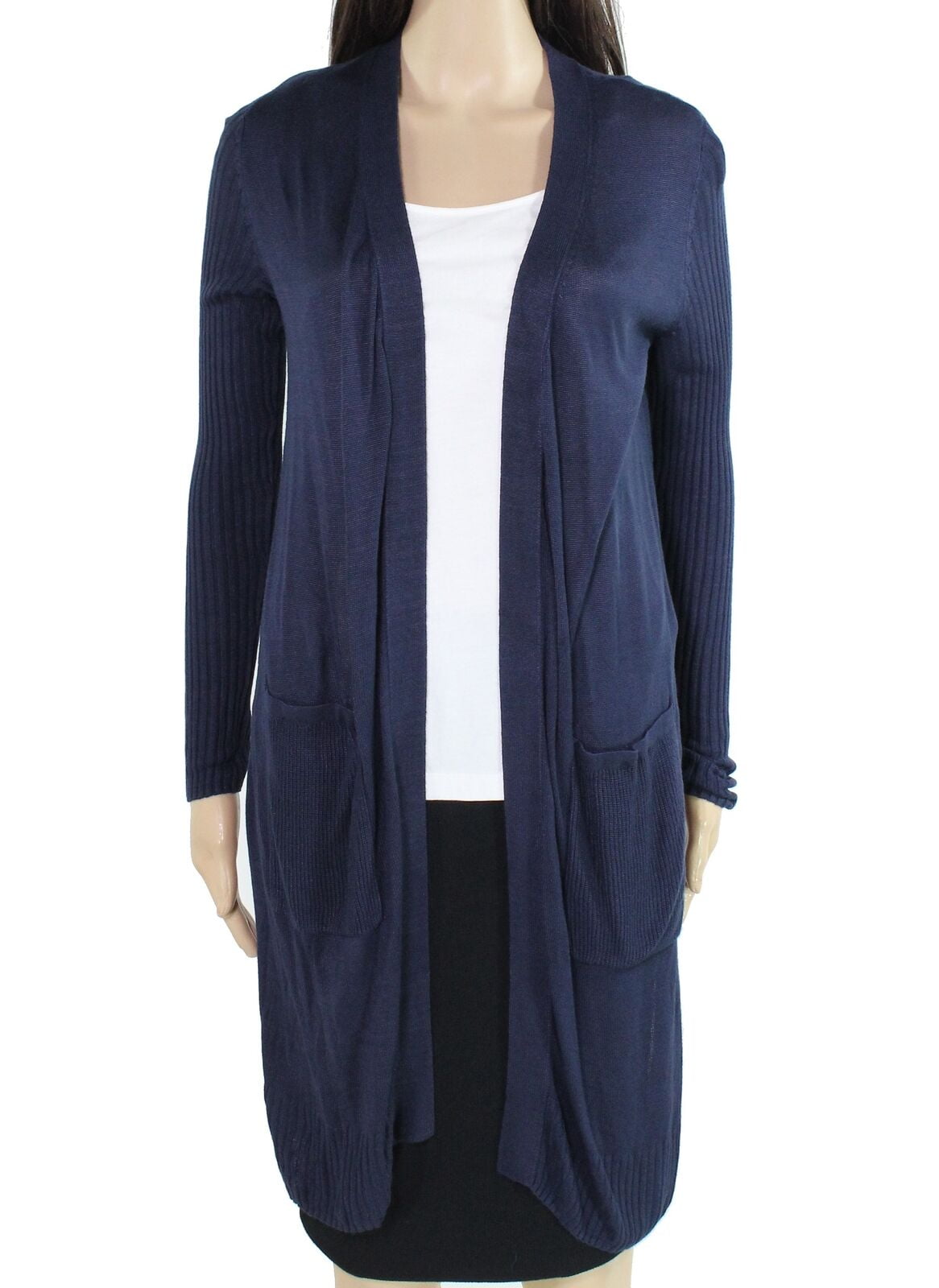 INC International Concepts Women's Ribbed Duster Cardigan Navy
