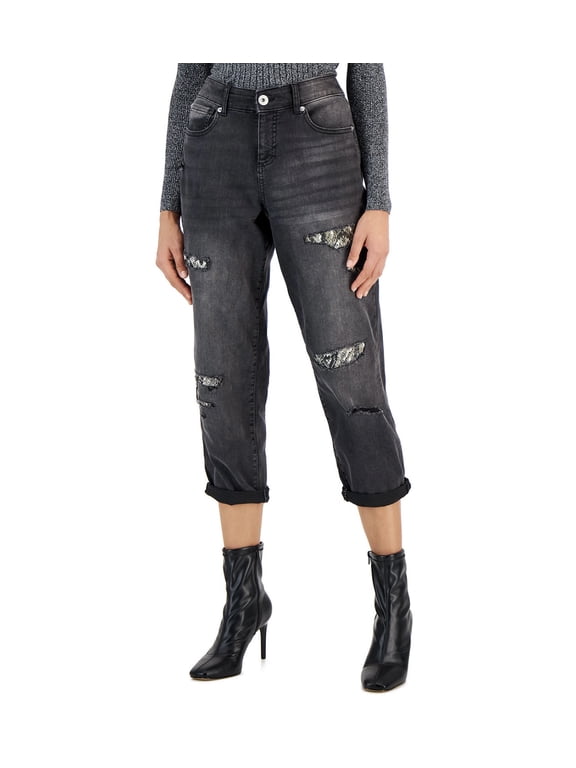Women's Rip-Repair Boyfriend Jeans Washed Black (Washed Black, 16P)