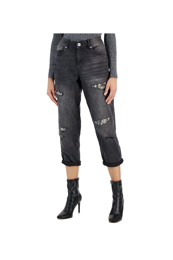Women's Rip-Repair Boyfriend Jeans Washed Black (Washed Black, 16P)