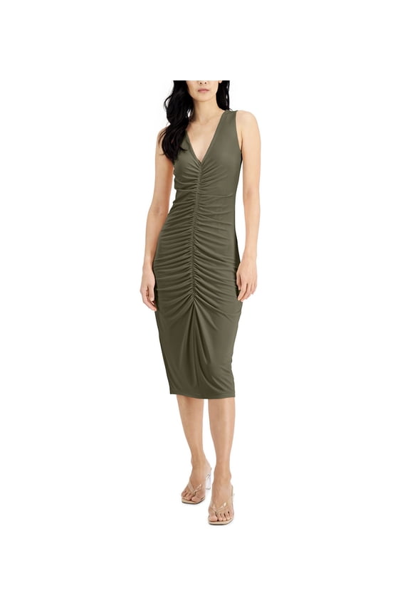 Women's Ruched Bodycon Dress Burnt Olive Size M