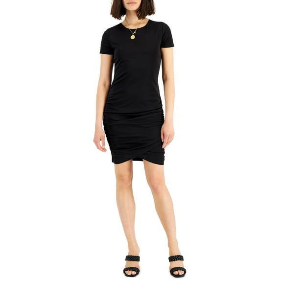 INC International Concepts Womens Ruched Mini Dress Deep Black L