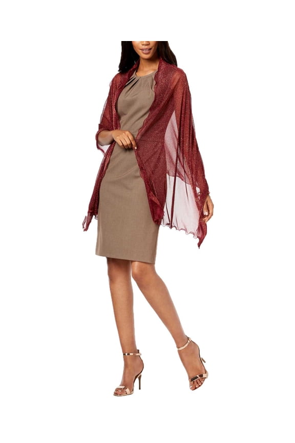 Women's Ruffle Edge Metallic Evening Wrap Dress Red One Size