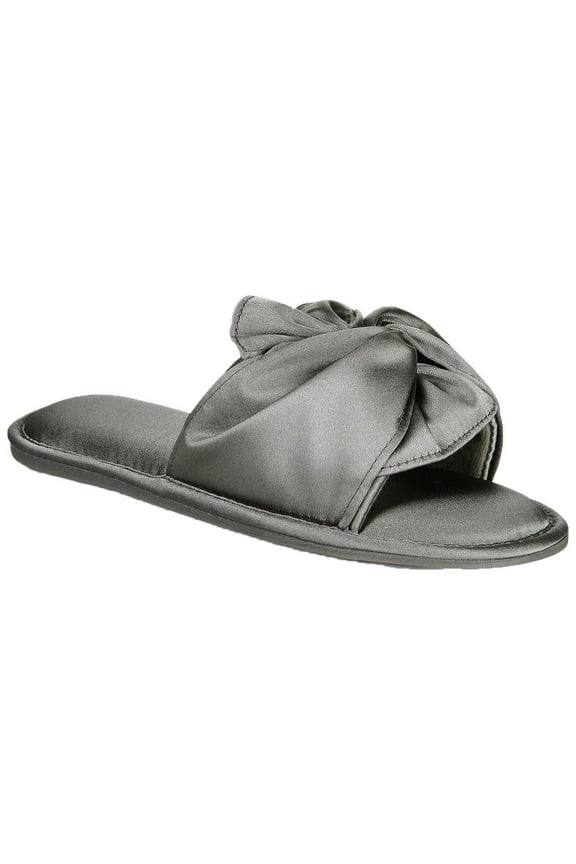 Women’s Satin Knotted Slide Slippers, Dark Gray, X-Large