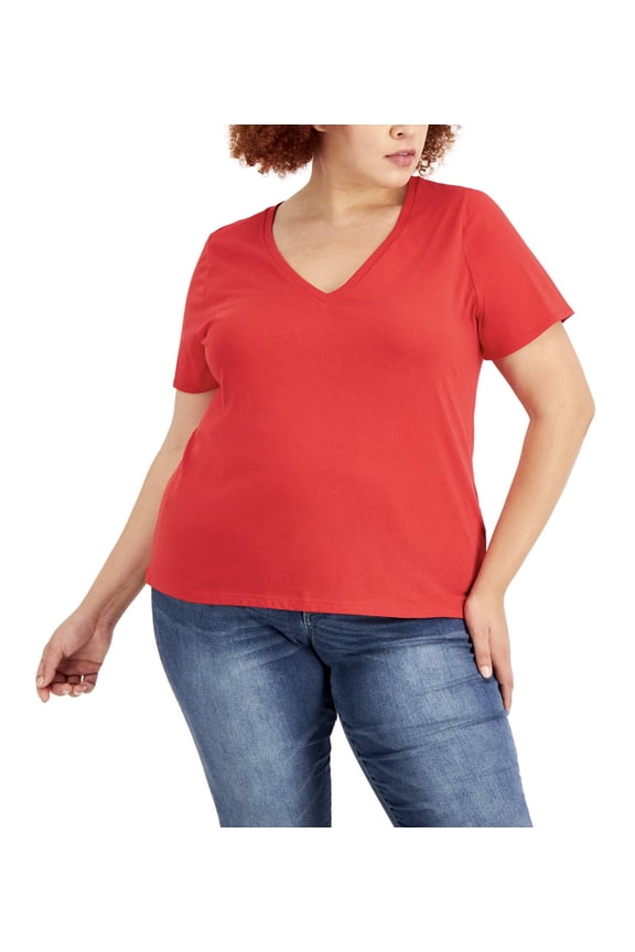 Women's Short Sleeve Cotton V-Neck Top Plus Size 3X