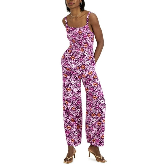 INC International Concepts Women's Smock Wide-Leg Jumpsuit Dharma Dye (Dharma Dye, XL)