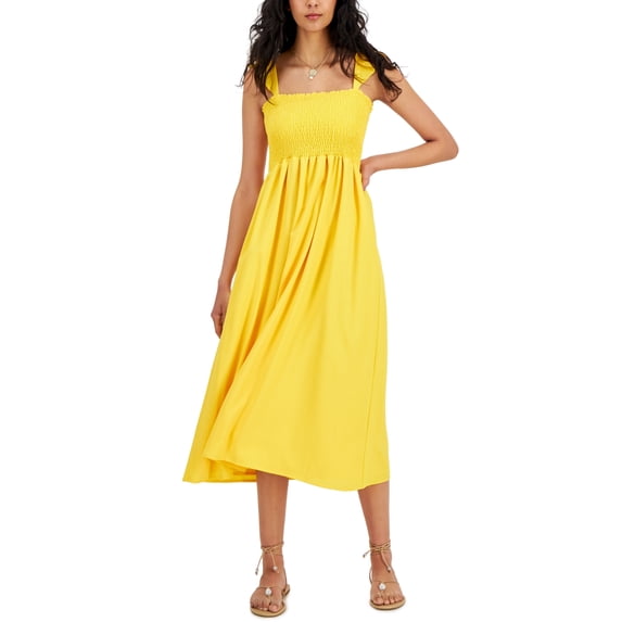 INC International Concepts Women's Smocked Ruffled Dress Yellow Size 4