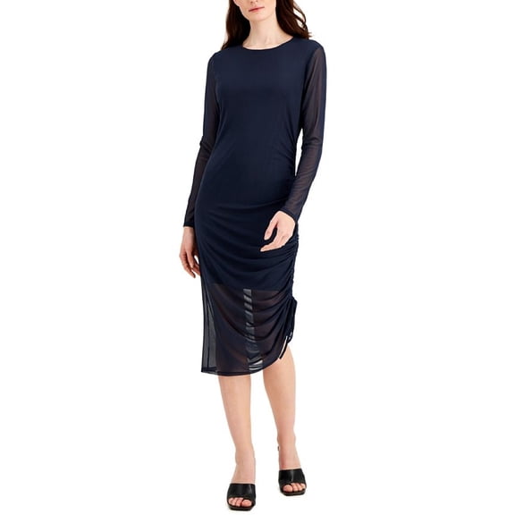 INC International Concepts Women's Solid Ruched Dress Blue Size X-Large