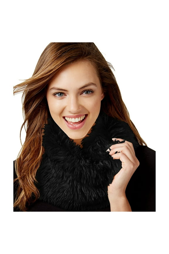 Womens Solid Shaggy Faux Fur Cowl, Black