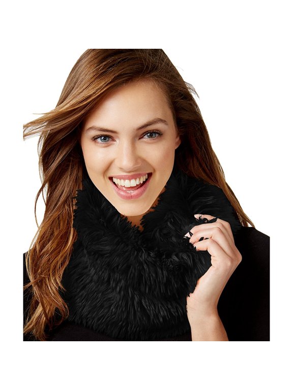 Womens Solid Shaggy Faux Fur Cowl, Black