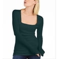 thumbnail image 1 of INC International Concepts Women's Square Neck Ribbed Top Green Size Large, 1 of 3