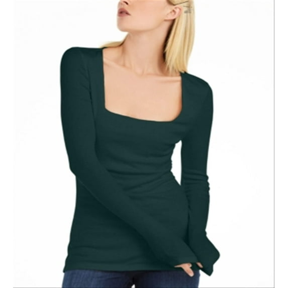 INC International Concepts Women's Square Neck Ribbed Top Green Size Large