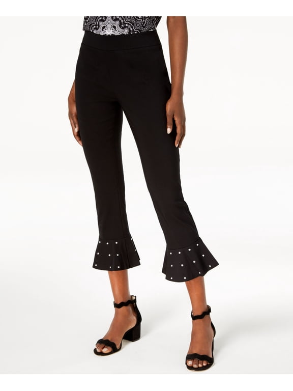 Petite Studded Ruffle Hem Pants Deep Black 0P