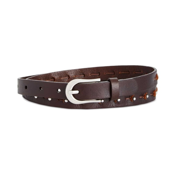 INC International Concepts Women’s Studded Skinny Leather Belt, Brown, Large