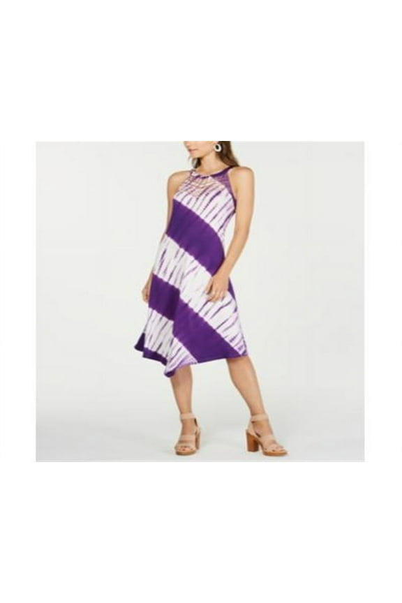 Women's Tie Dyed Crochet Trim Midi Dress Black Size Petite Small