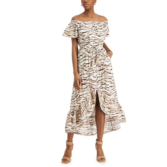 INC International Concepts Women's Tiger Print Midi Dress Brown Size Large