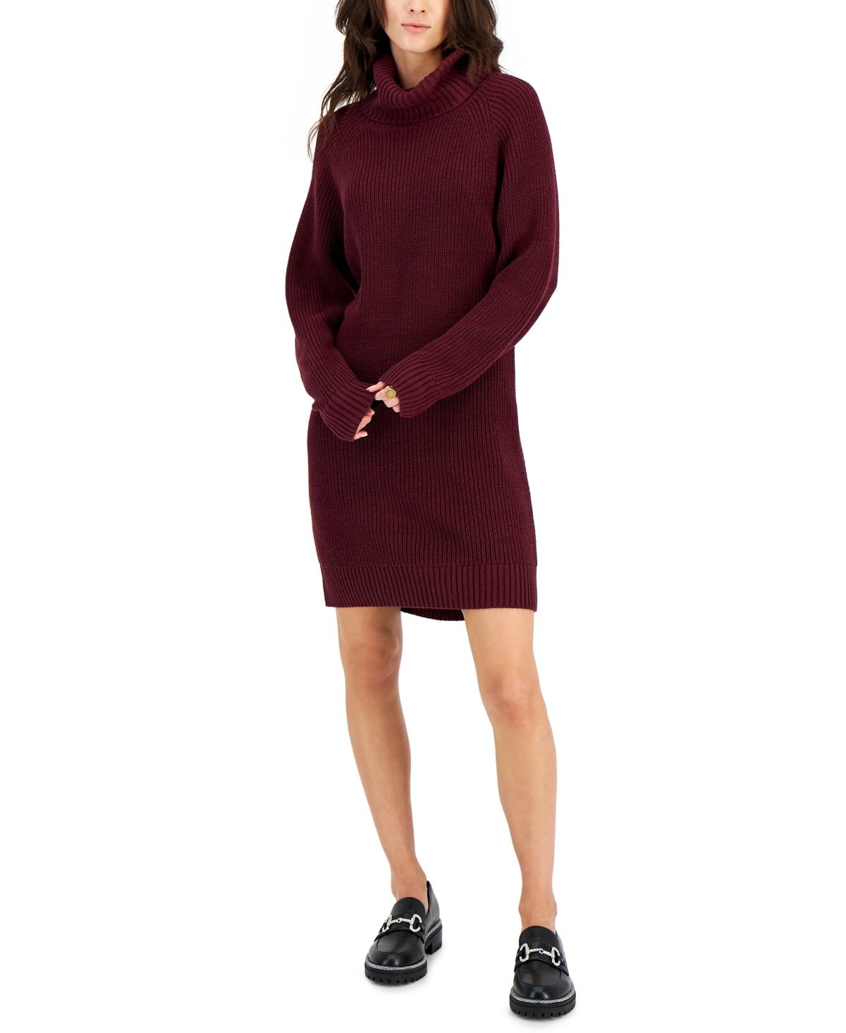 INC International Concepts Women's Turtleneck Sweater Dress Red