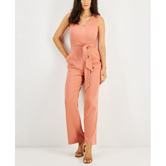 INC International Concepts Women's V-Neck Belted Jumpsuit Canyon Rose 14