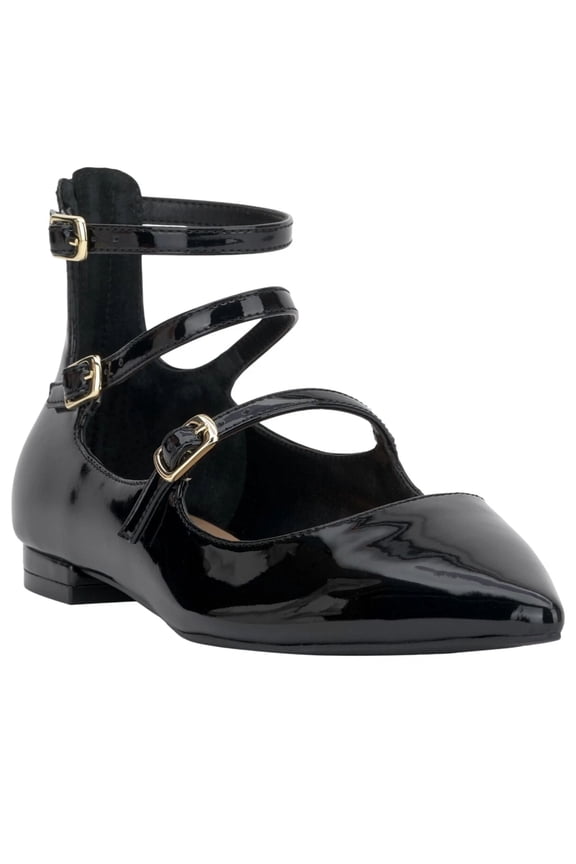 Women’s Valan Triple-Strap Flats, Black – Size 8M