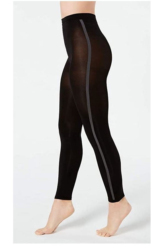 Women's Varsity-Stripe Footless Tights, Black Stripe, XS/S