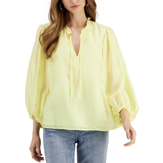 INC International Concepts Women's Volume Sleeve Top Yellow Pear Size S