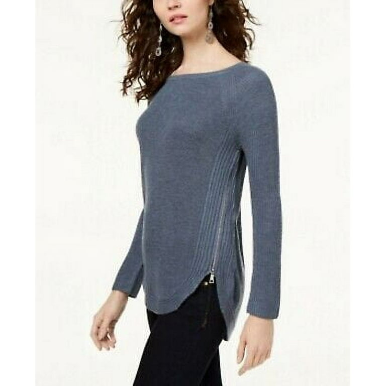 INC International Concepts Women s Waffle Knit Side Zip Tunic Sweater Gray Size Petite Small Walmart