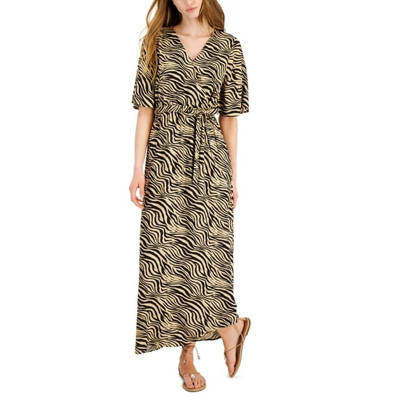 INC International Concepts Women's Zebra Maxi Dress Brown Size Medium