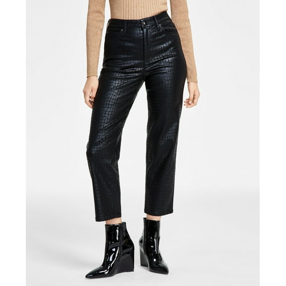 INC International Concepts Womens Animal Print Straight Leg Jeans Deep Black 10