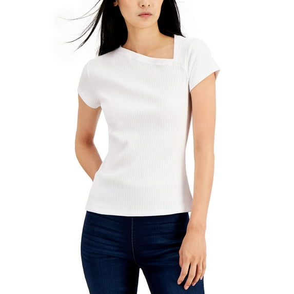 INC International Concepts Womens Asymmetrical T-Shirt Bright White S