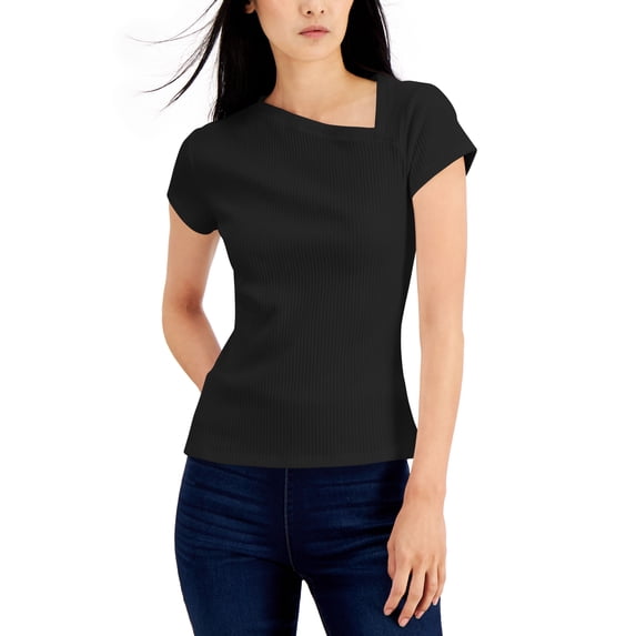 INC International Concepts Womens Asymmetrical T-Shirt Deep Black S