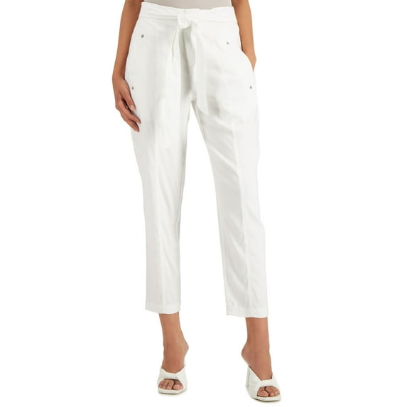 INC International Concepts Womens Belted Tapered Pants Bright White 2
