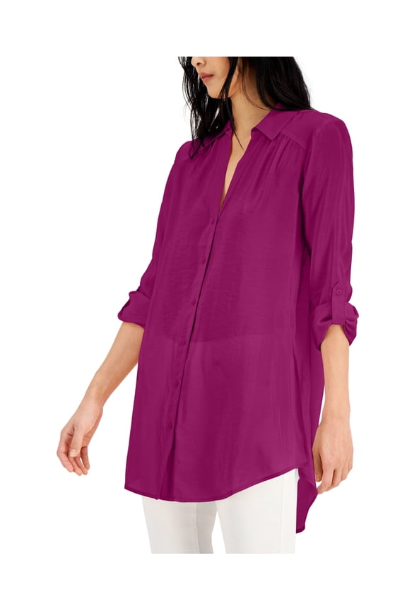Womens Button Up Tunic Cranberry Rose M