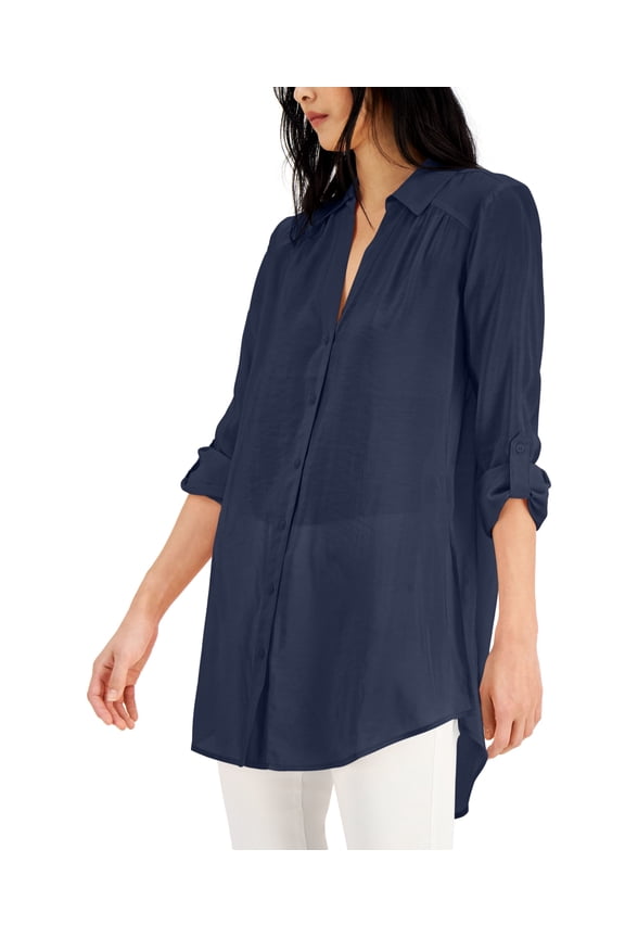 Womens Button Up Tunic Indigo Sea S