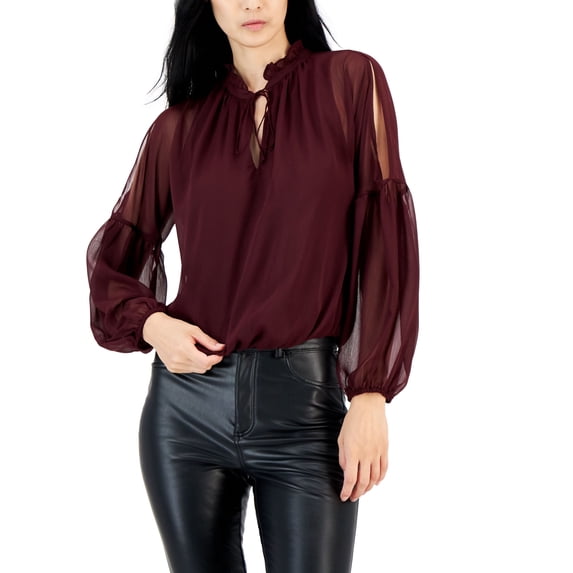 INC International Concepts Womens Chiffon Cold Shoulder Top Port L