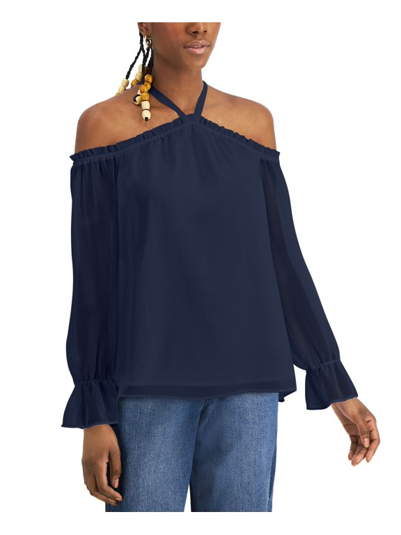 Womens Cold Shoulder Blouse Indigo Sea XS