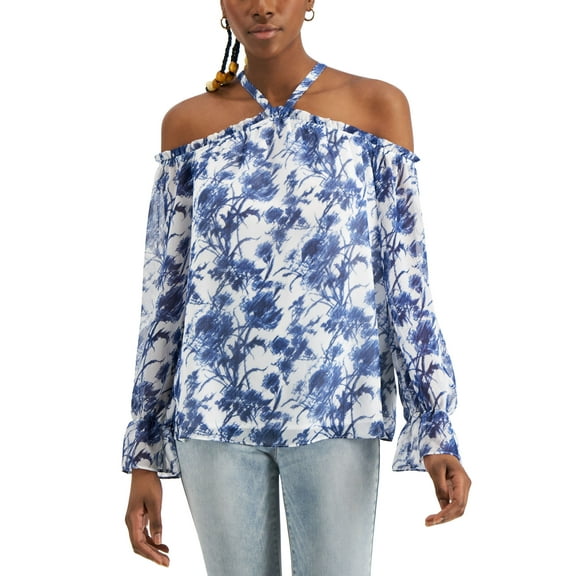 INC International Concepts Womens Cold Shoulder Blouse Pheobe Blooms S