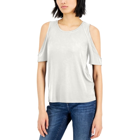 INC International Concepts Womens Cold Shoulder T-Shirt Washed White S