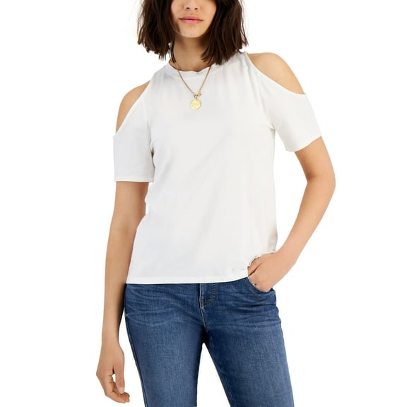 INC International Concepts Womens Cold Shoulder Top Bright White M